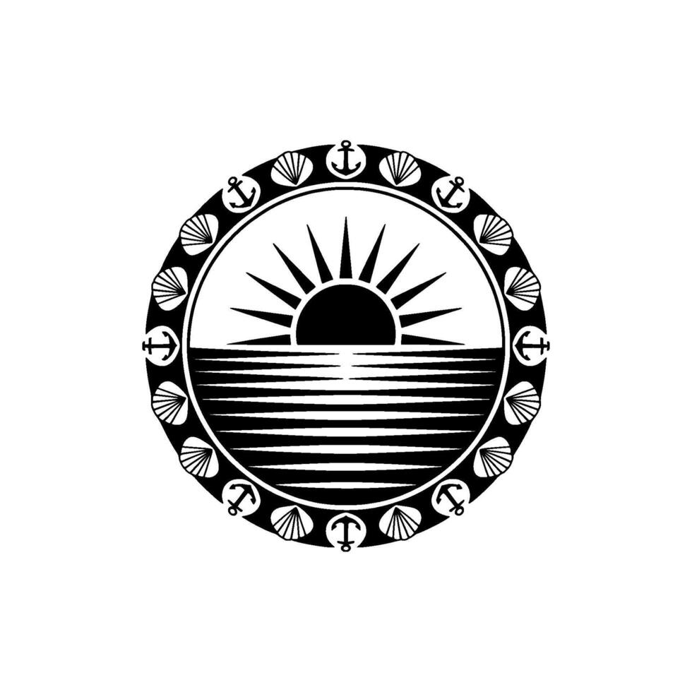 Nautical Sunrise Emblem - Coastal Symbolism vector