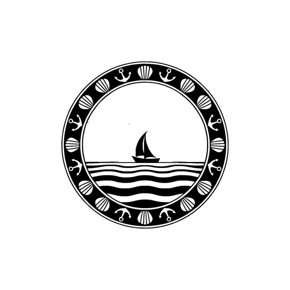 Nautical Sunset Emblem - Vintage Maritime vector