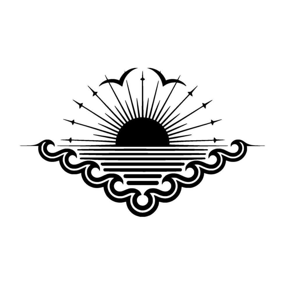 Oceanic Sunrise Emblem - Minimalist Wave Sun, Nautical vector