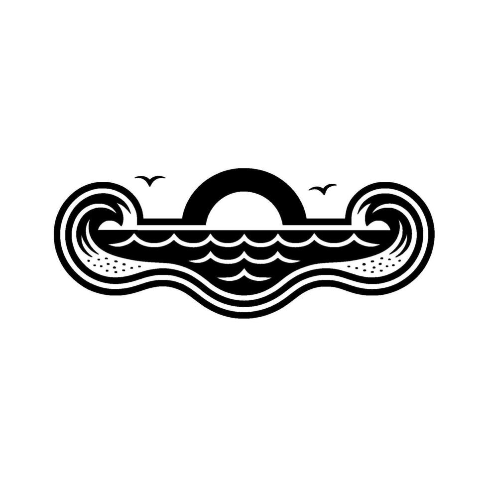 Oceanic Wavecrest, Serene Horizon Silhouette vector