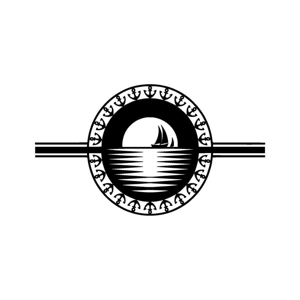 Nautical Emblem Maritime Voyage, Steadfast Anchor, Serene Horizon vector