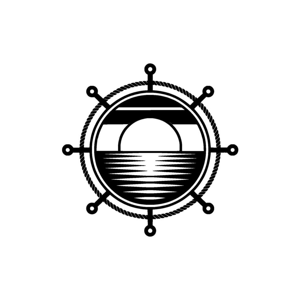 Nautical Sunset Emblem - Vintage Coastal vector