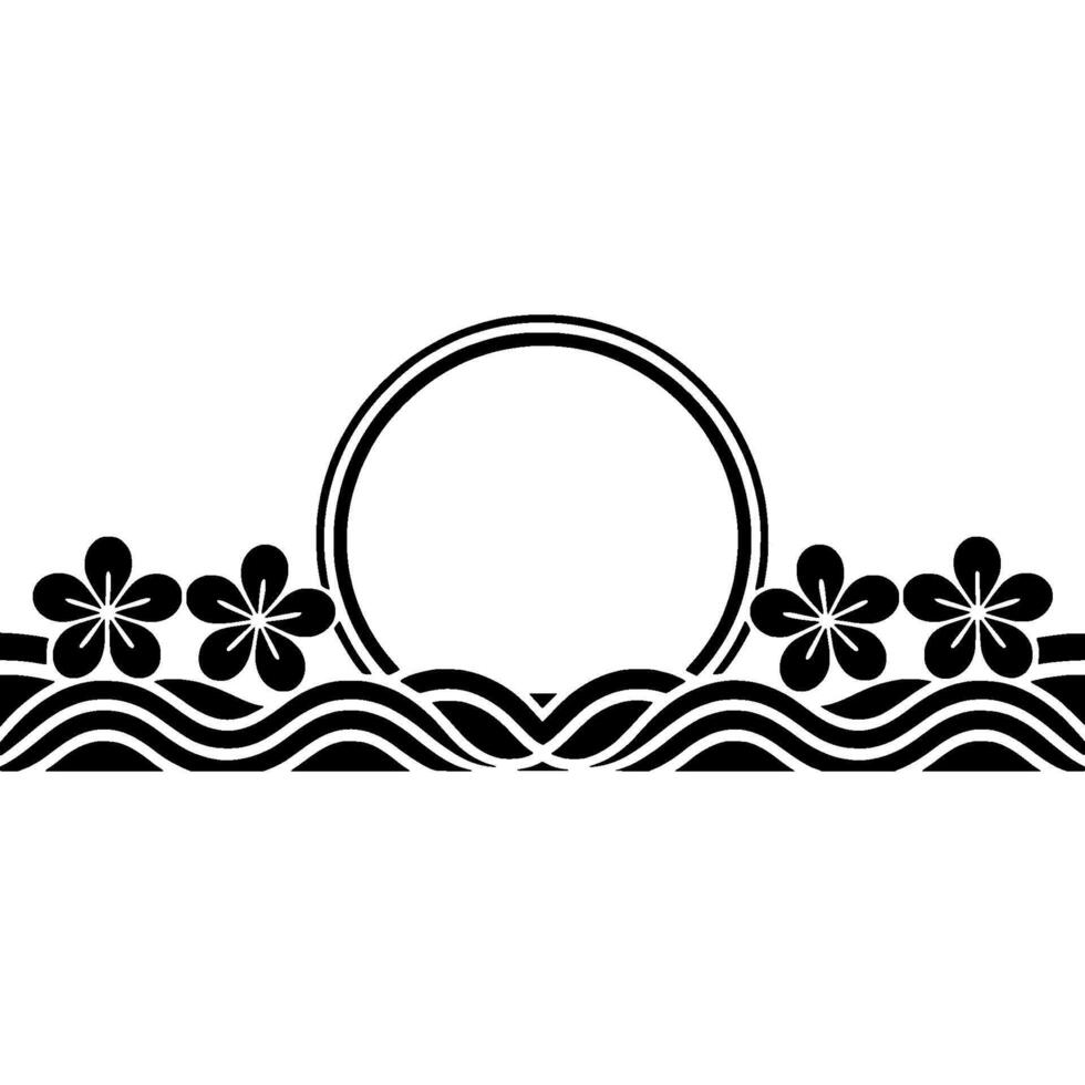 Japanese Wave Blossom Ornament, Minimalist vector