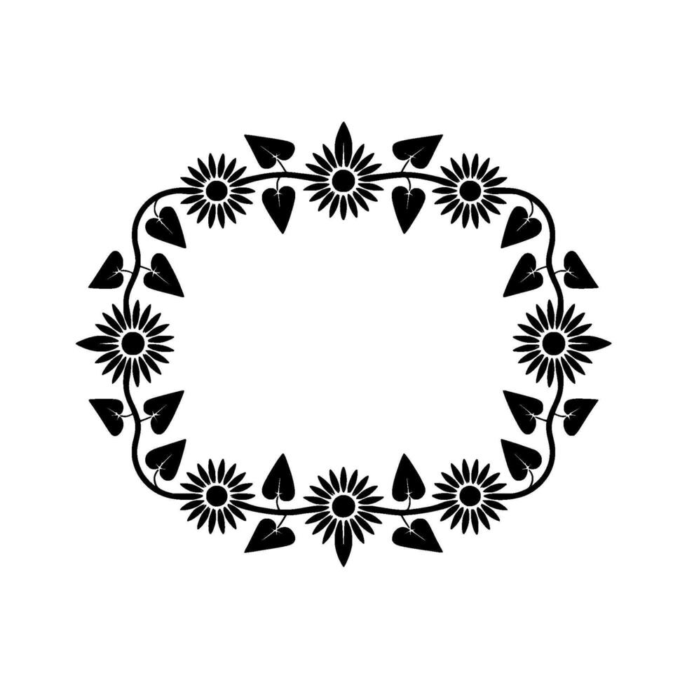 Stylized Sunflower Wreath, Vintage Floral Border vector