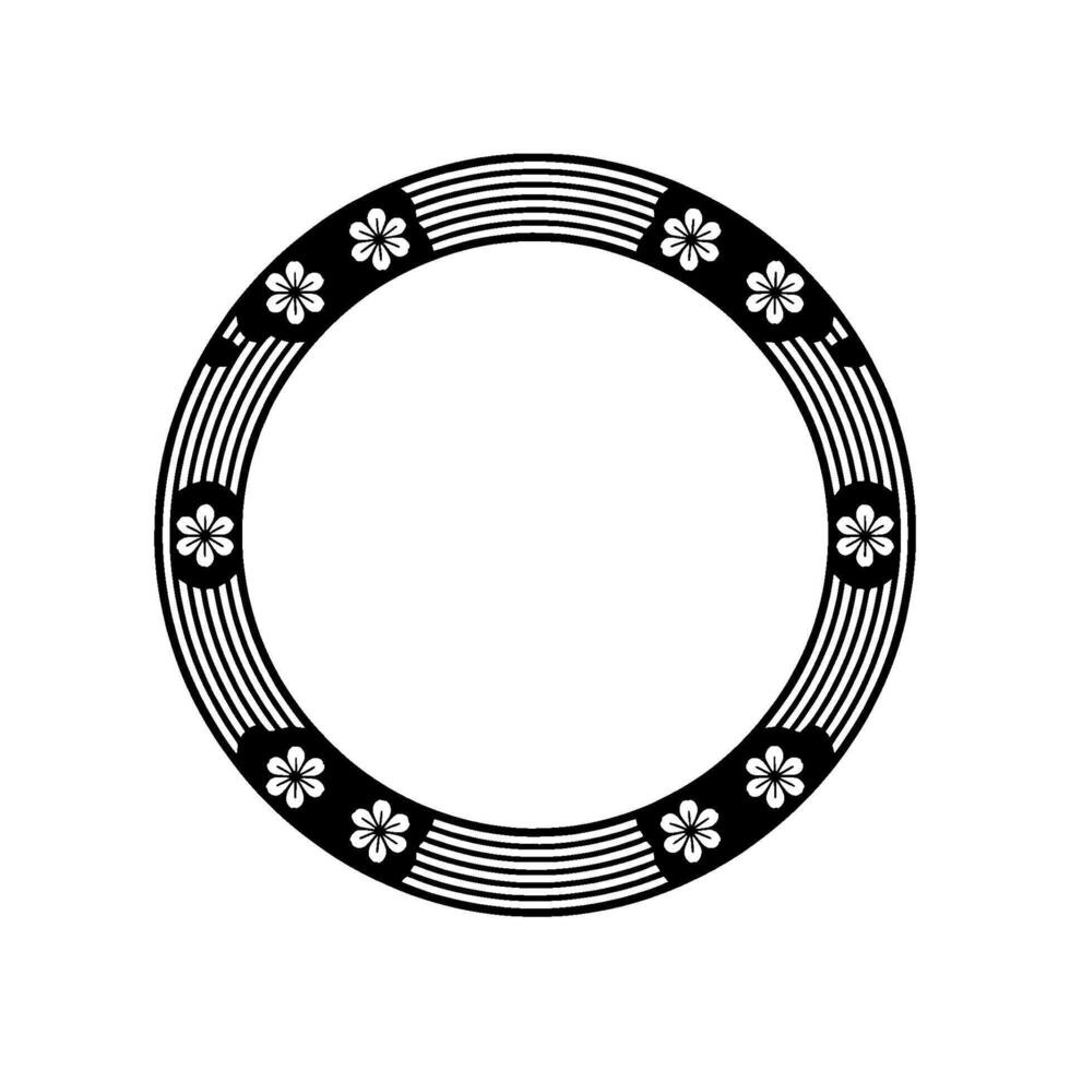 Minimalist Floral Circle Frame, Japanese Inspired vector