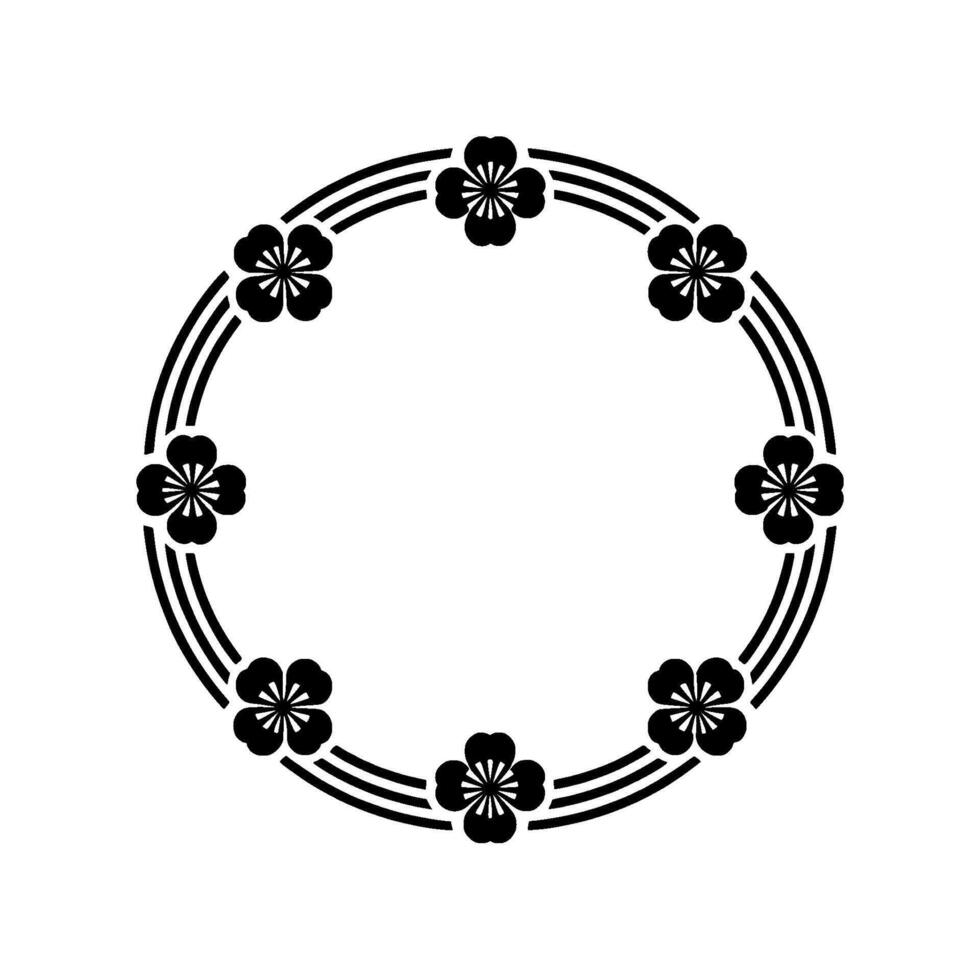 Japanese Blossom Circle, Minimalist Emblem, Symbolic Border vector