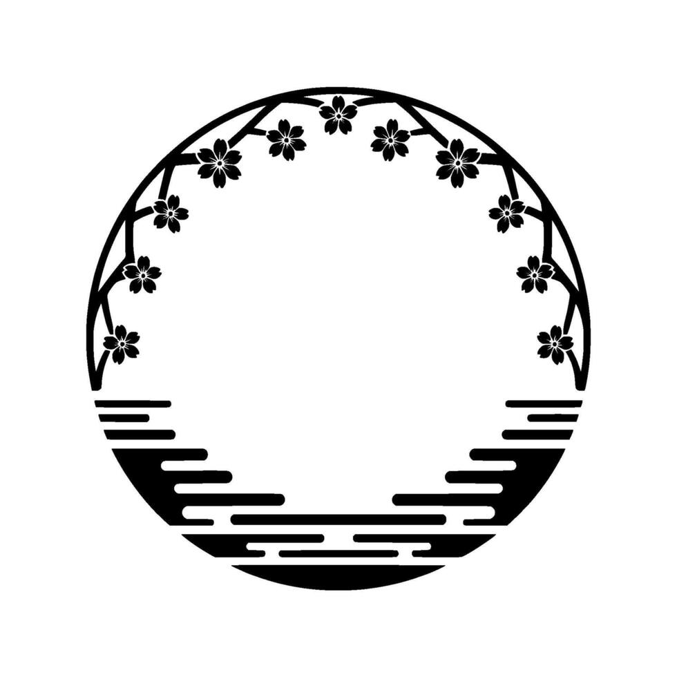 Japanese Sakura Circle, Minimalist , Tranquil Symbol vector
