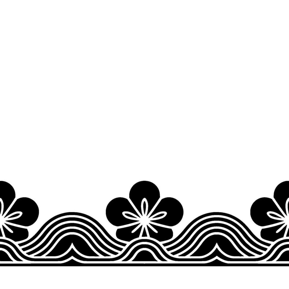 Japanese Wave Blossom Border, Minimalist vector