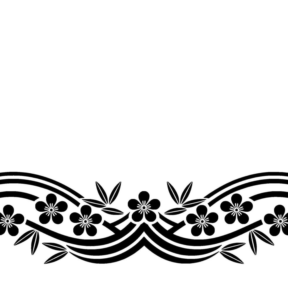 Elegant Japanese Wave Border, Floral Motif vector