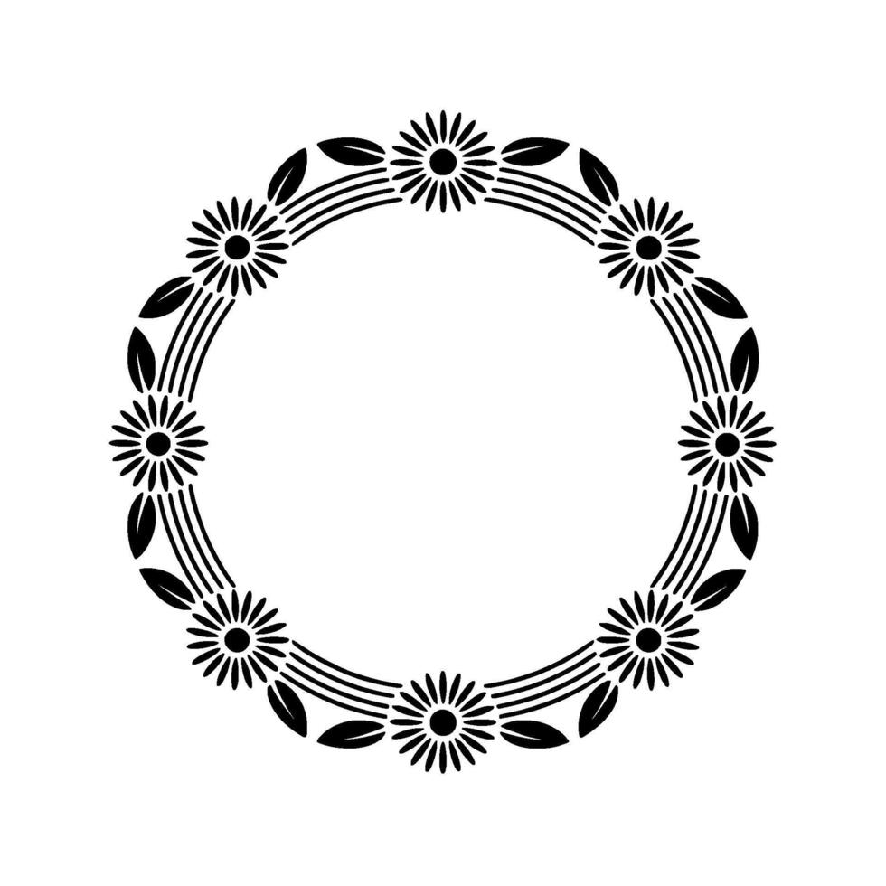 Stylized Floral Circle Frame, Vintage vector