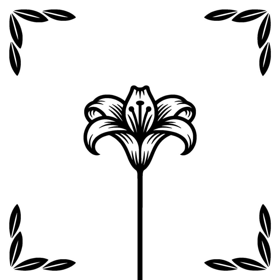 Elegant Lily Emblem, Art Deco Floral Border vector