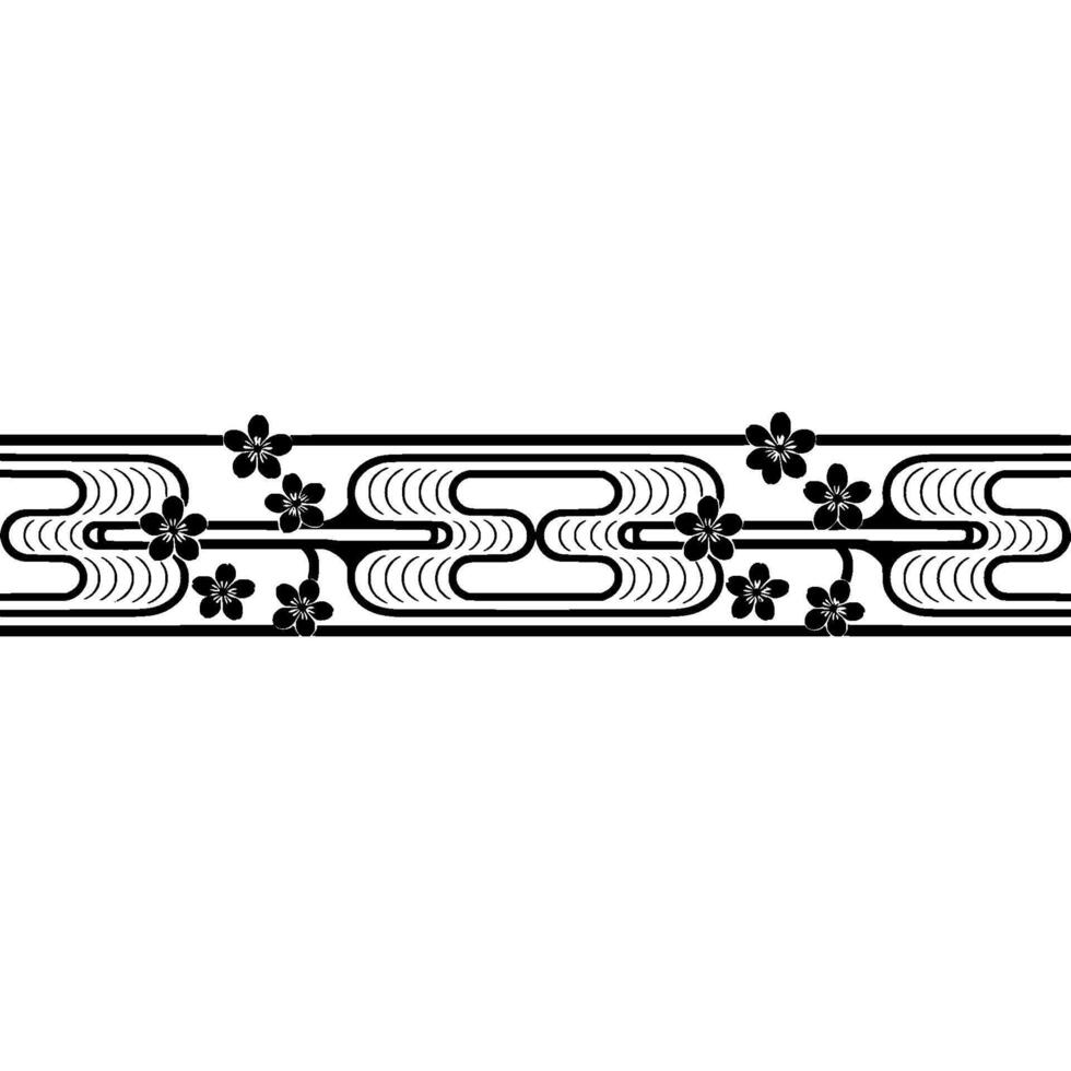 Stylized Japanese Wave Border with Cherry Blossoms vector