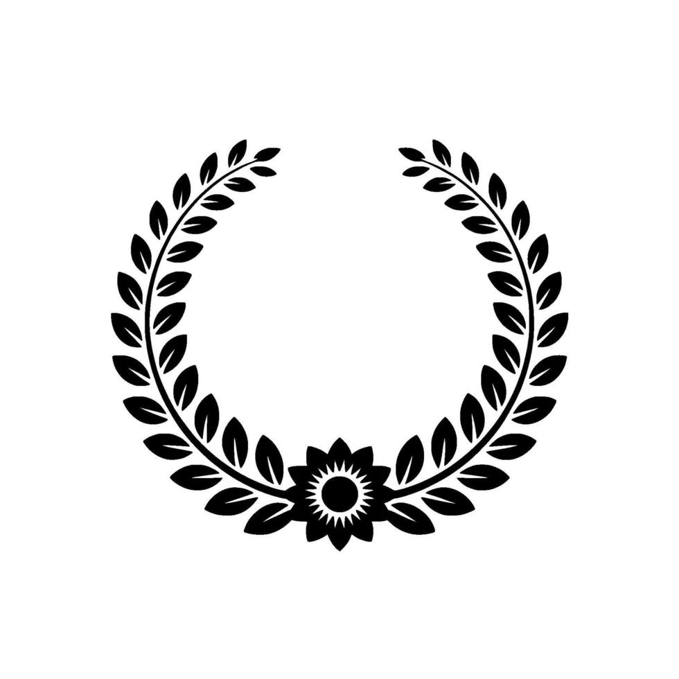 Elegant Black Laurel Wreath with Floral Center, Minimalist vector