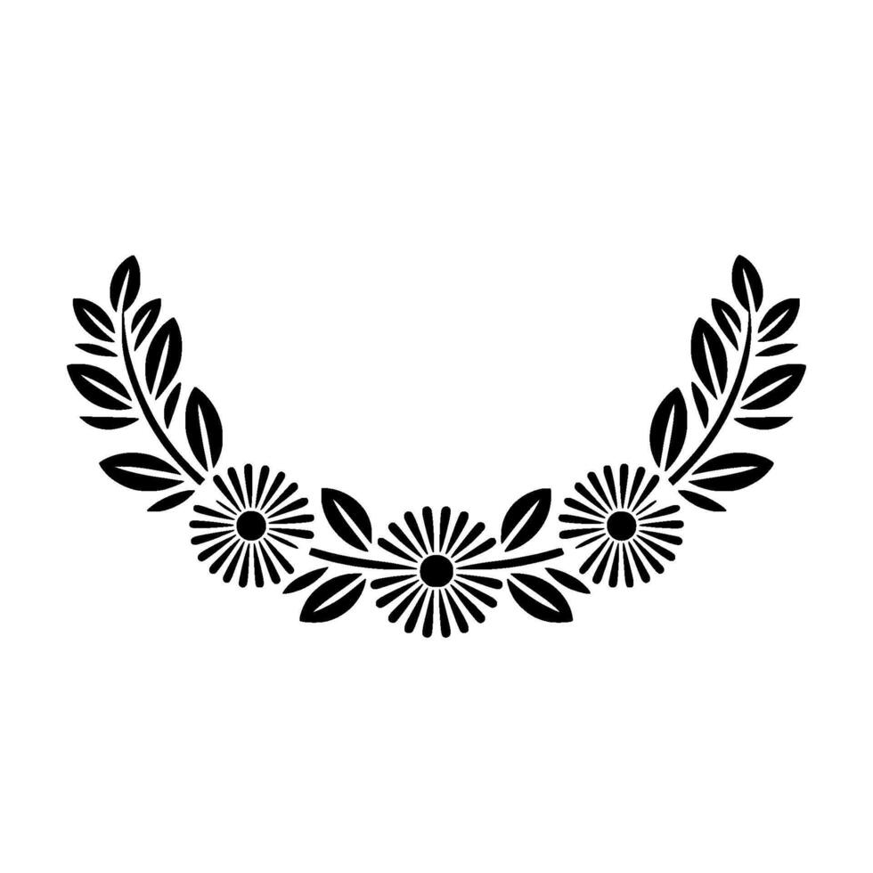 Stylized Laurel Wreath with Floral Accents Minimalist vector