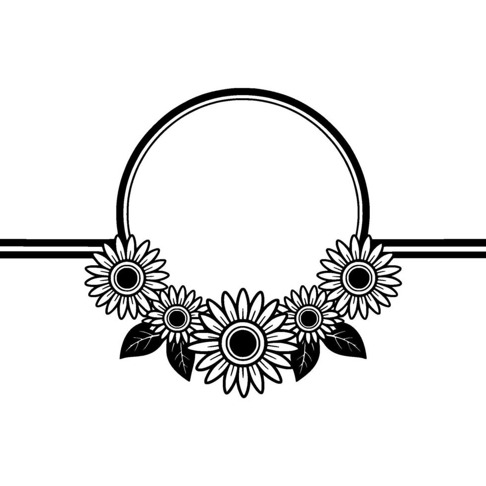 Floral Circle Emblem, Vintage Sunflower , Minimalist Border vector