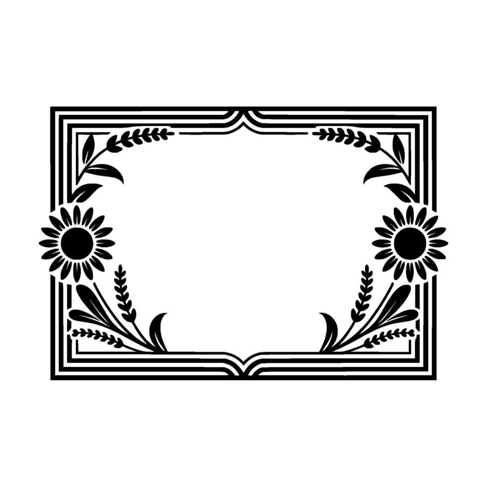 Art Deco Sunflower Frame Elegant Botanical Border vector