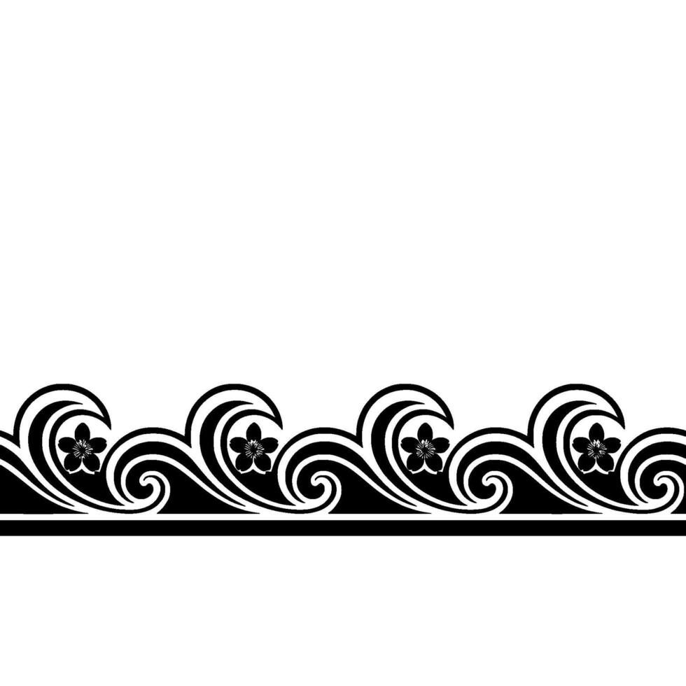 Elegant Floral Border, Japanese Inspired, Wave vector