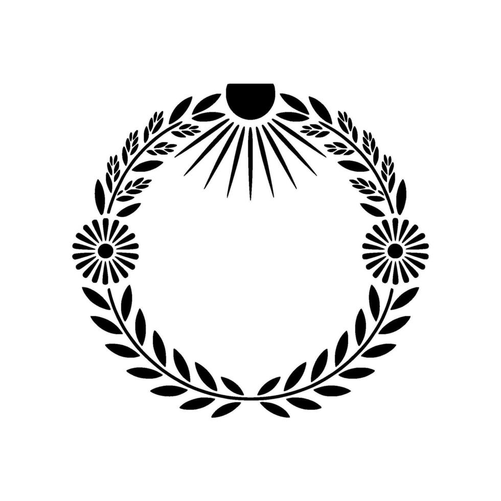 Stylized Sun Laurel Wreath, Minimalist vector