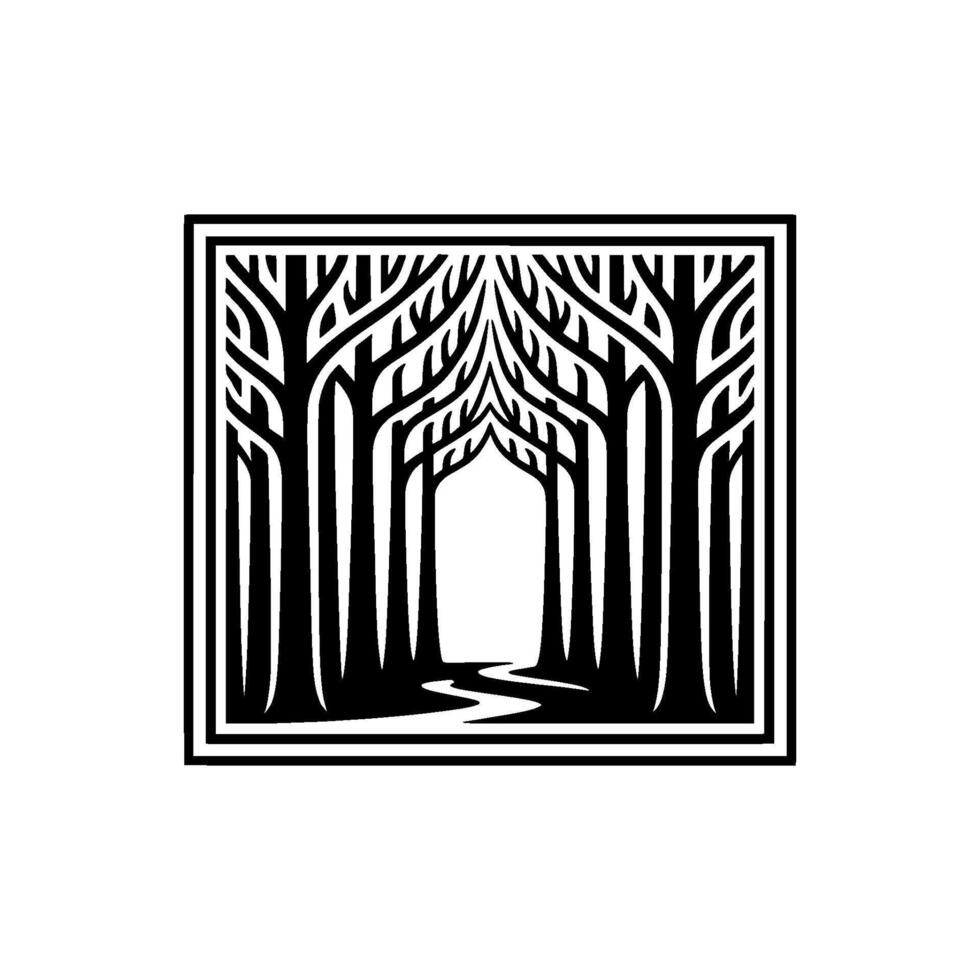 Geometric Forest Portal, Black White, Mystical Passage vector