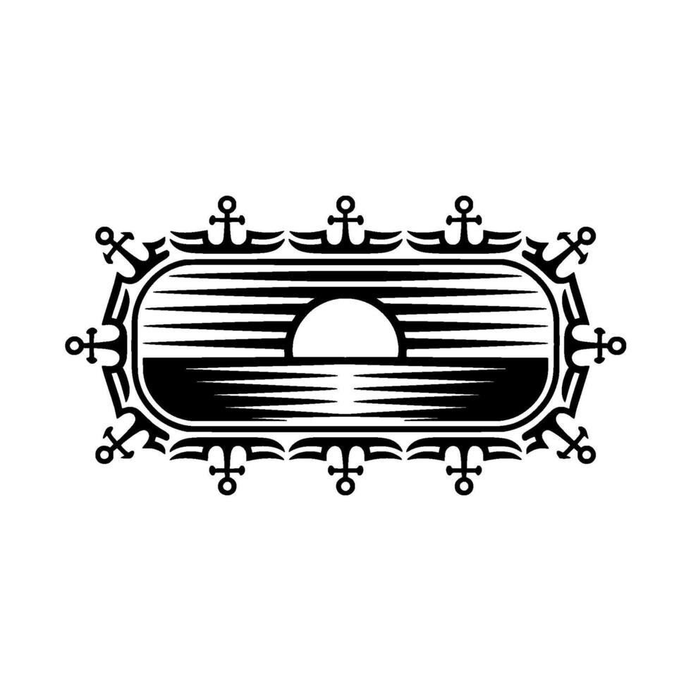 Nautical Sunrise Emblem, Vintage Maritime vector