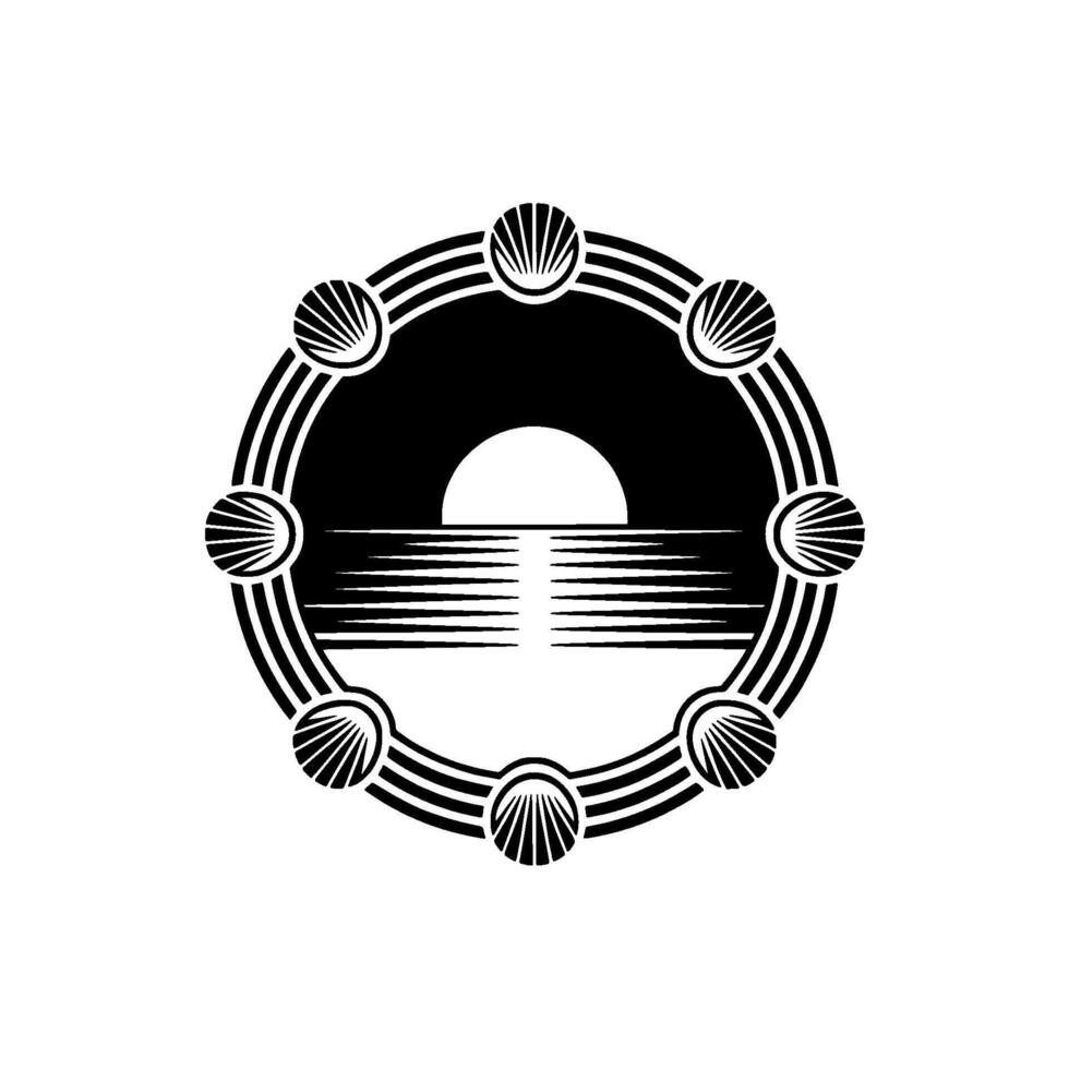 Oceanic Symmetry Black White Shell Emblem vector