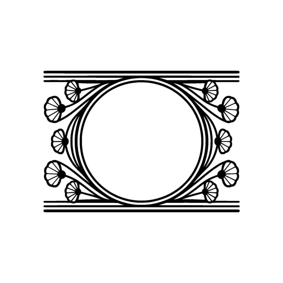 Art Nouveau Floral Frame, Elegant Border, Line vector