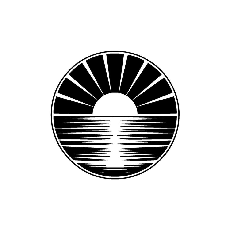 Circular Sunrise Emblem, Minimalist Horizon vector
