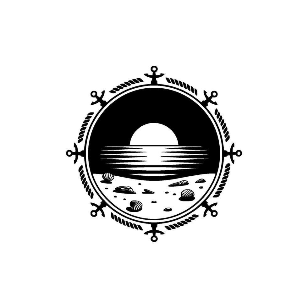 Nautical Silhouette Coastal Horizon Emblem - Seascape vector