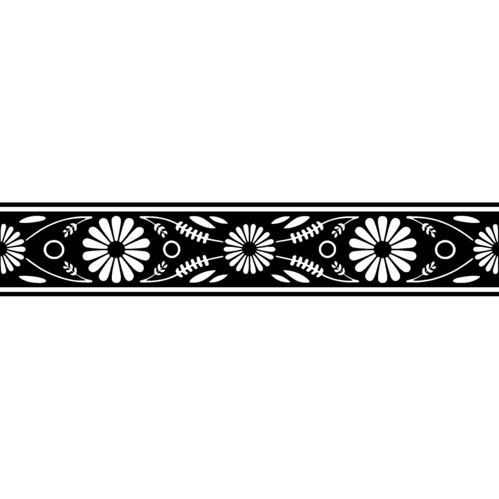 Geometric Floral Border, Minimalist , Black White vector