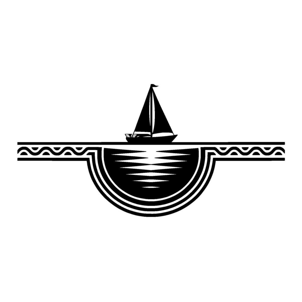 Nautical Silhouette Journey, Horizon, and Tranquility, Sailboat vector