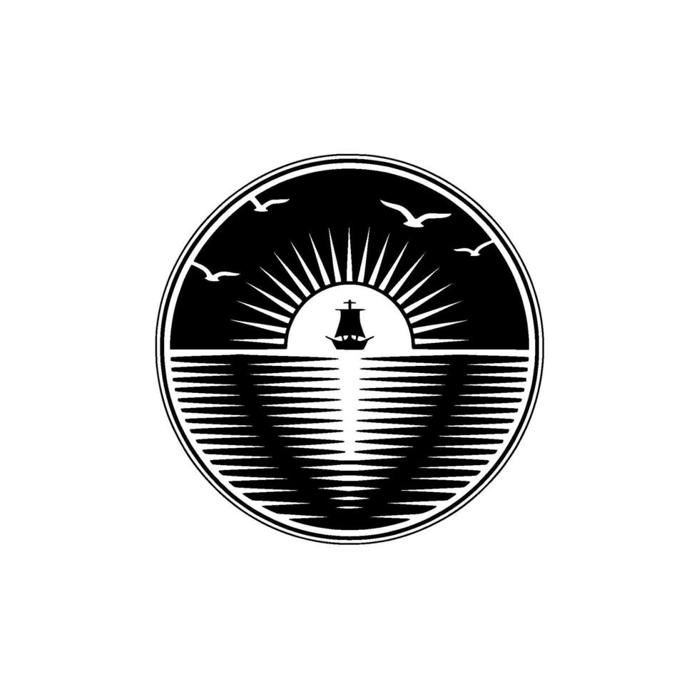 Nautical Silhouette Dawn Voyage Emblem vector