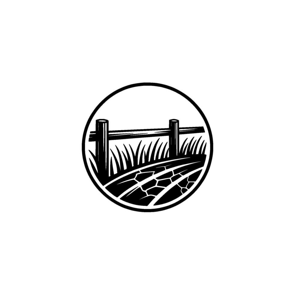 Rustic Fence Silhouette, Rural Landscape Emblem vector