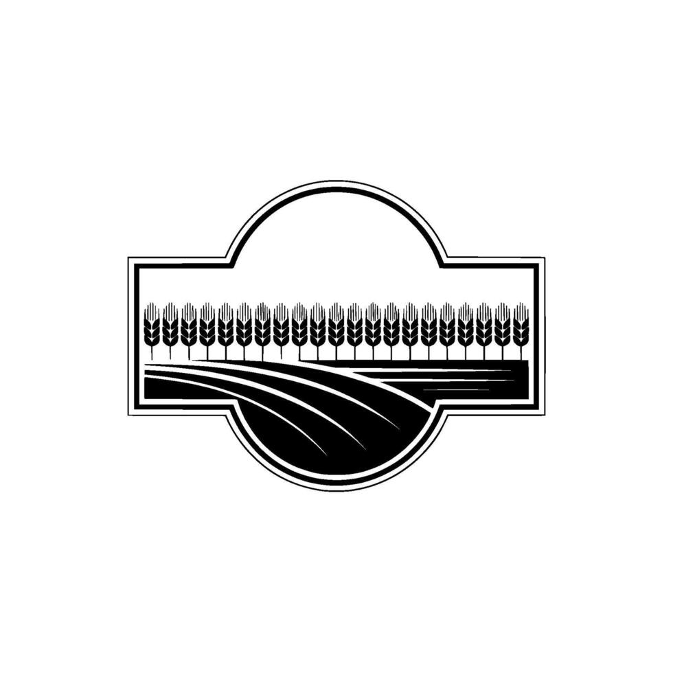 Rustic Harvest Emblem Wheat Field Silhouette vector