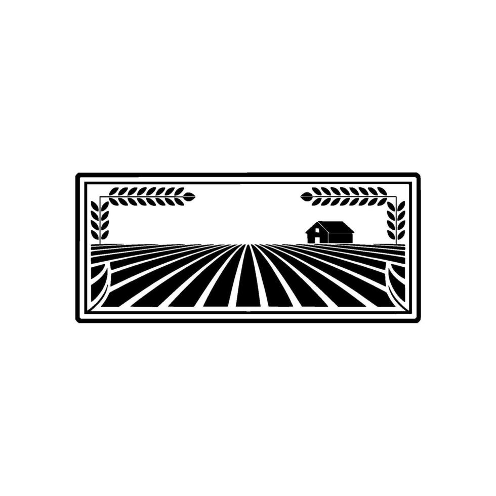 Rustic Farm Silhouette, Vintage Landscape Emblem vector