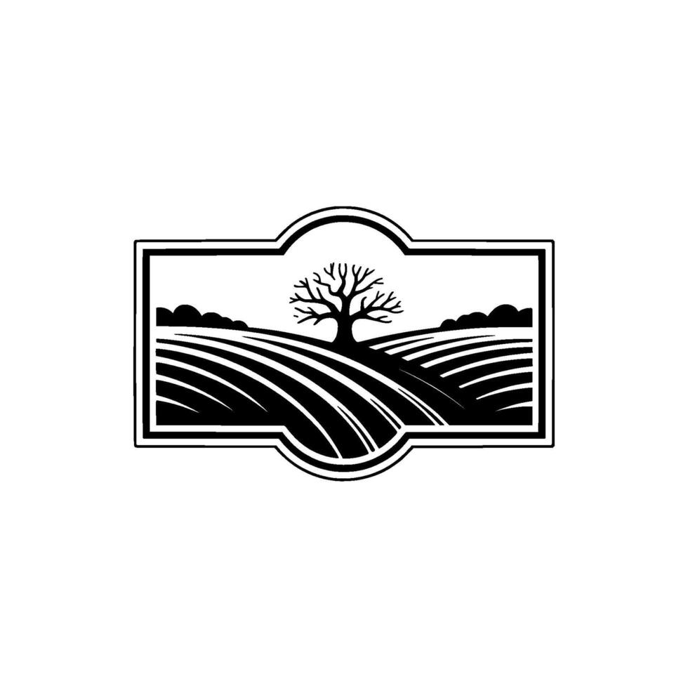 Rustic Landscape Emblem, Vintage Farm Illustration, Tree vector