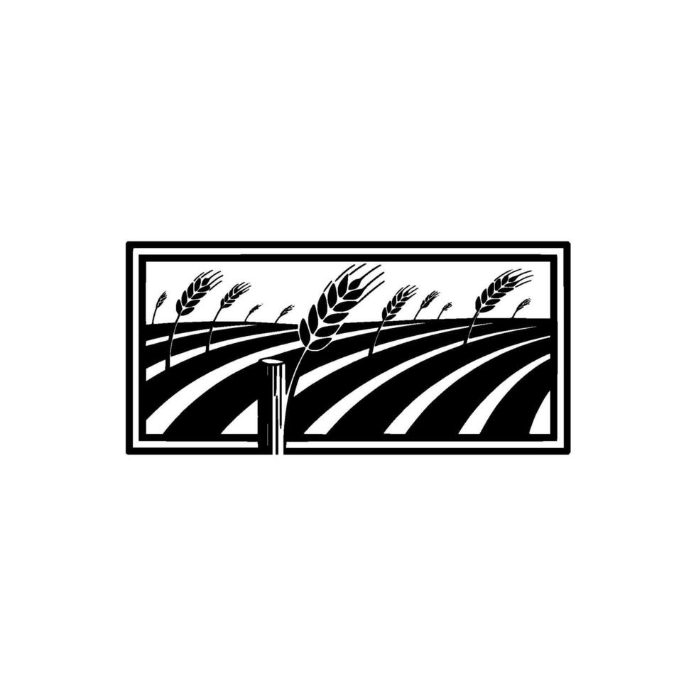 Rustic Wheat Field Emblem, Vintage Farm Illustration, Blackandwhite vector