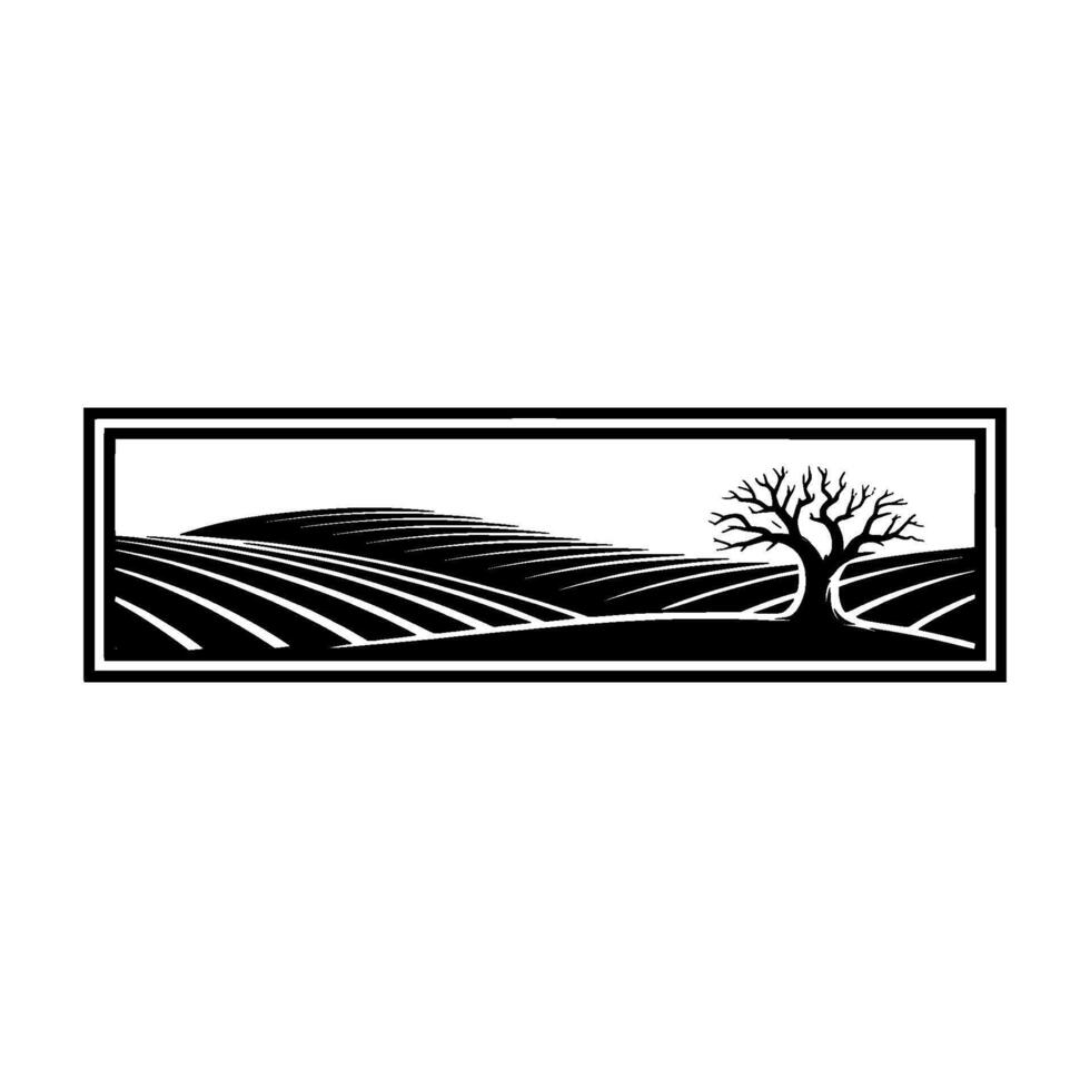 Stark Silhouette Landscape, Minimalist Rural Emblem vector