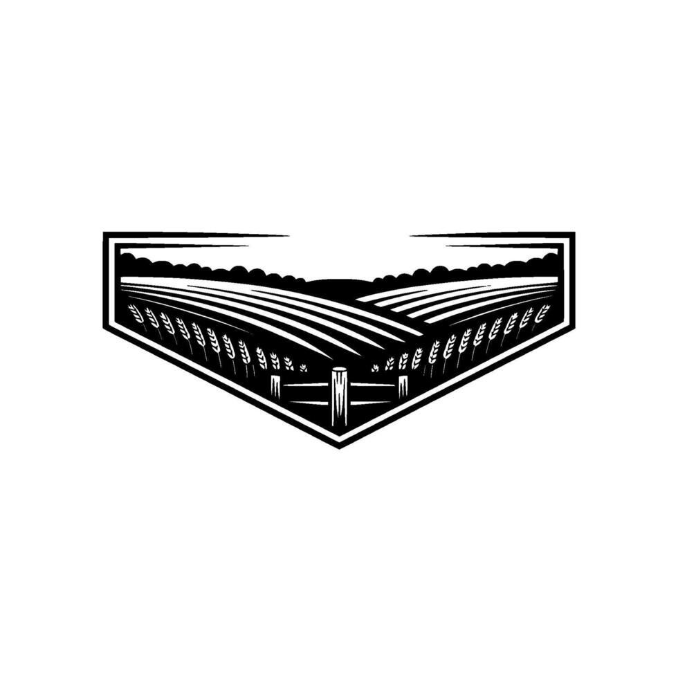 Rustic Wheat Field Emblem, Vintage Farm Illustration, Landscape vector