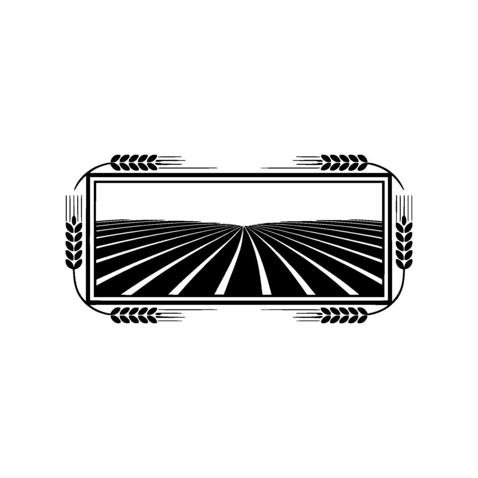 Vintage Agricultural Emblem, Wheat Field Silhouette vector