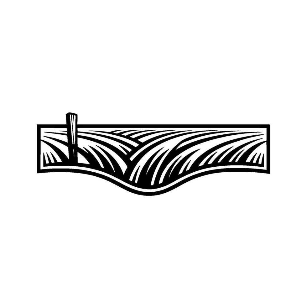 Rustic Landscape Emblem, Farm Silhouette, Vintage Illustration vector