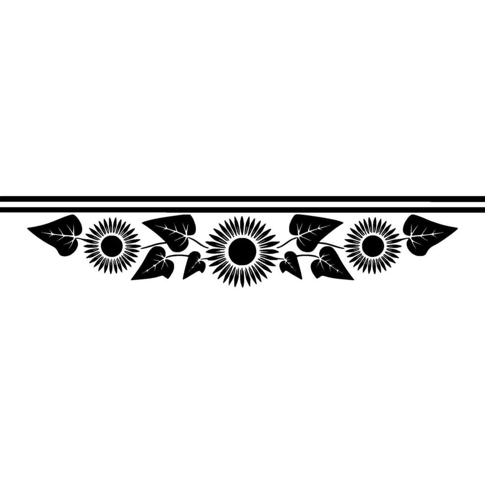 Stylized Sunflower Border, Black and White, Decorative Element vector