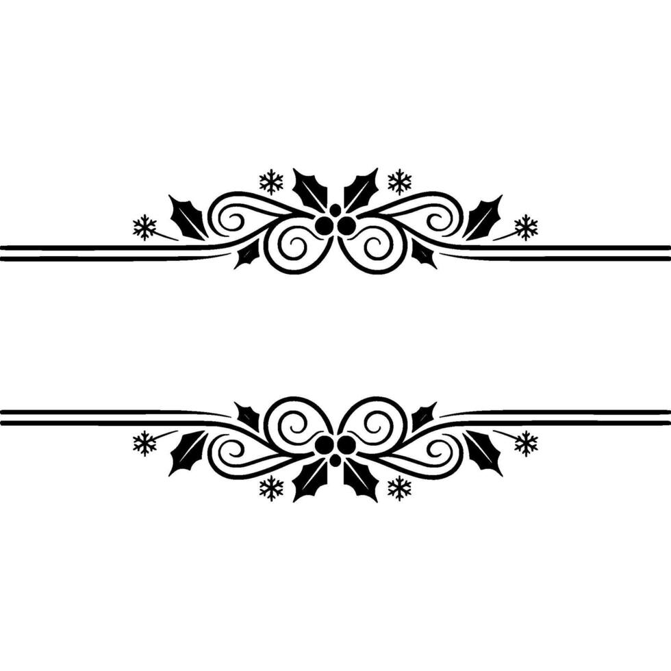 Elegant Winter Border, Holly Snowflakes, Decorative vector