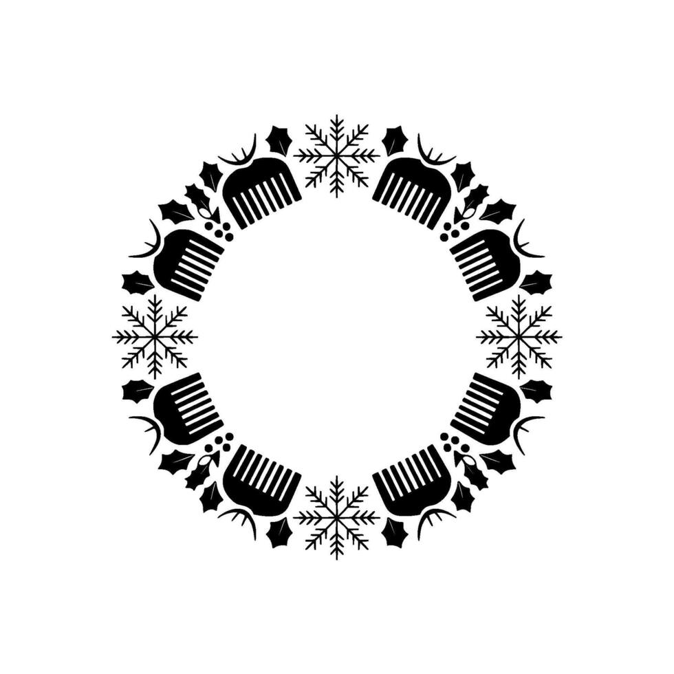 Winter Wreath Minimalist Snowflake Holly Border vector