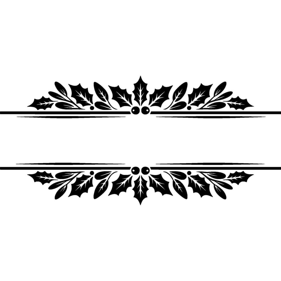 Elegant Holly Border, Vintage Element, Lineart vector