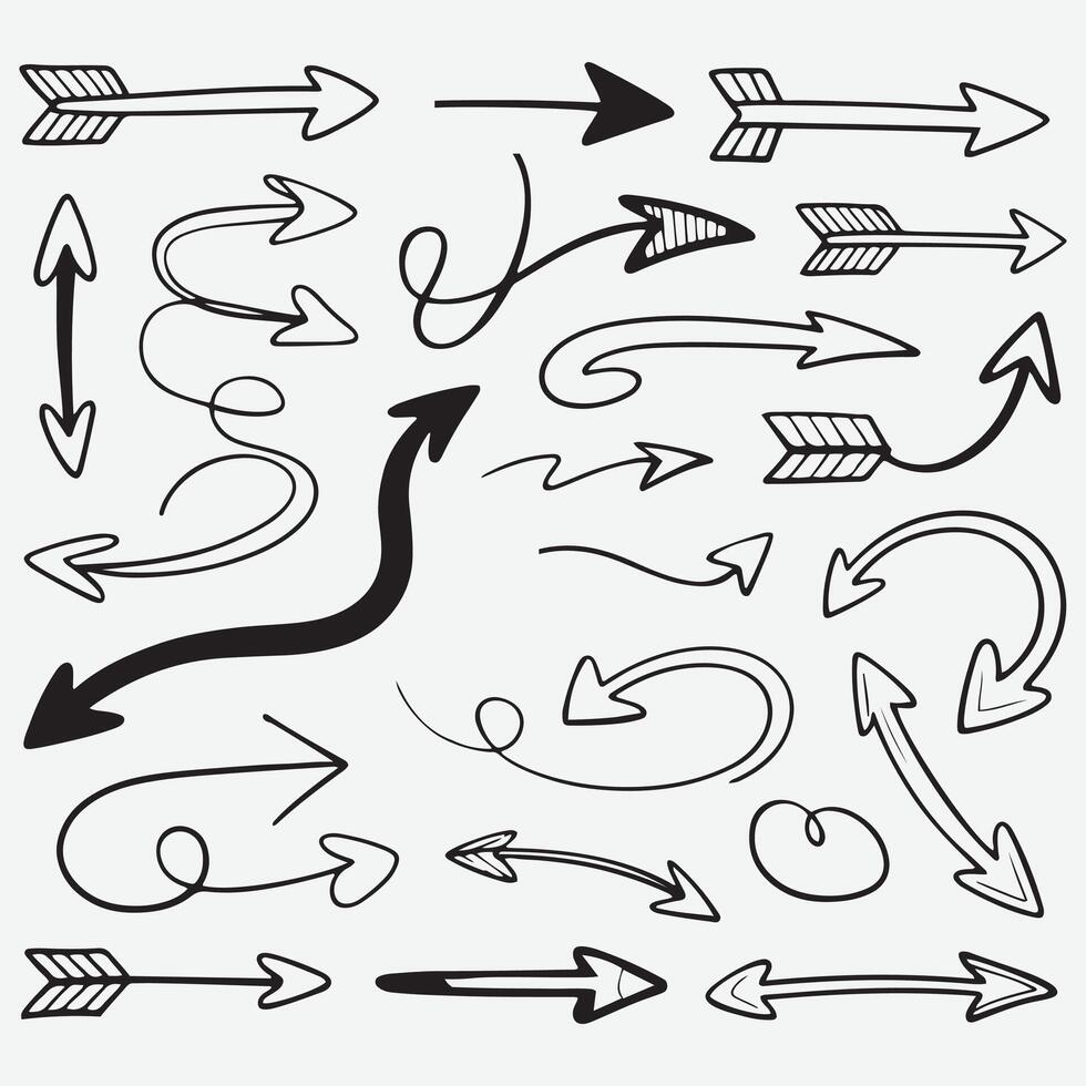 a set of different arrows drawn in black and white vector