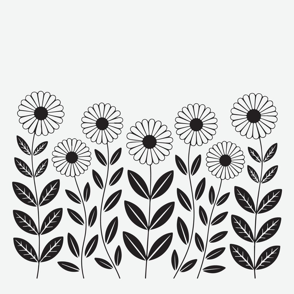 a black and white drawing of flowers vector