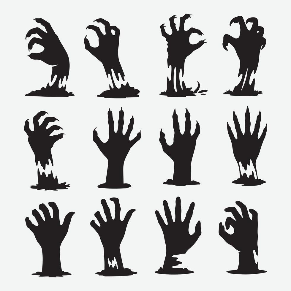 zombie hand silhouettes set of zombie hands vector