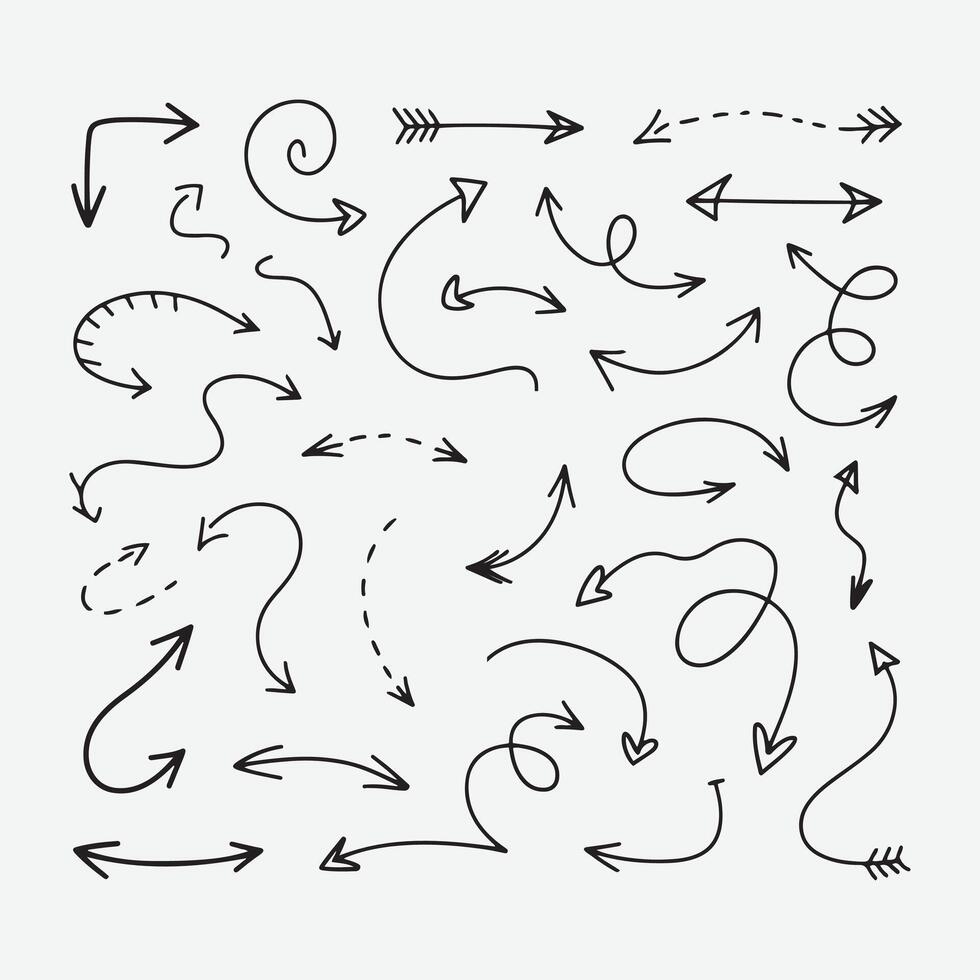 a set of different arrows drawn in black ink vector