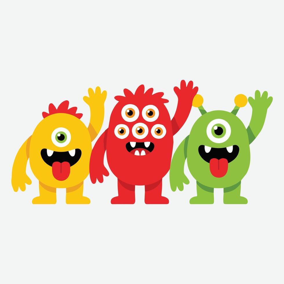 three cartoon monsters with big eyes and mouths vector