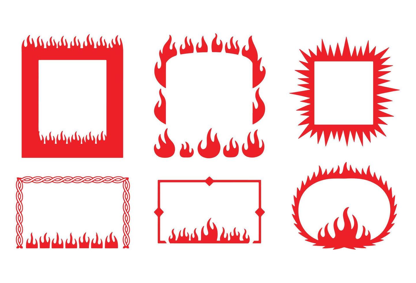 Collection of six red flame and decorative graphic design borders vector